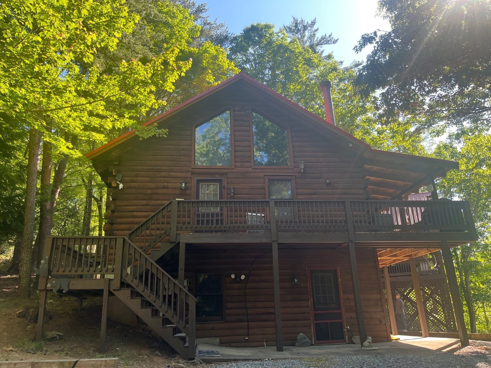 Cherry Log, GA cabin with completed deck rebuild and staining