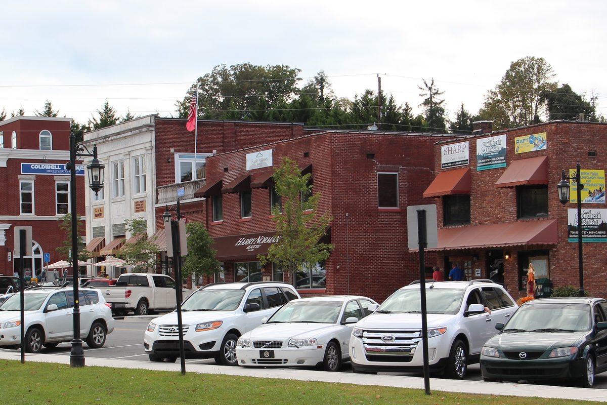 Commercial storefronts in downtown Blue Ridge, Georgia